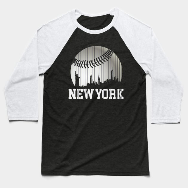 New York NY Skyline Baseball Stripes For Game Day Retro Style Baseball T-Shirt by Hong Lien 